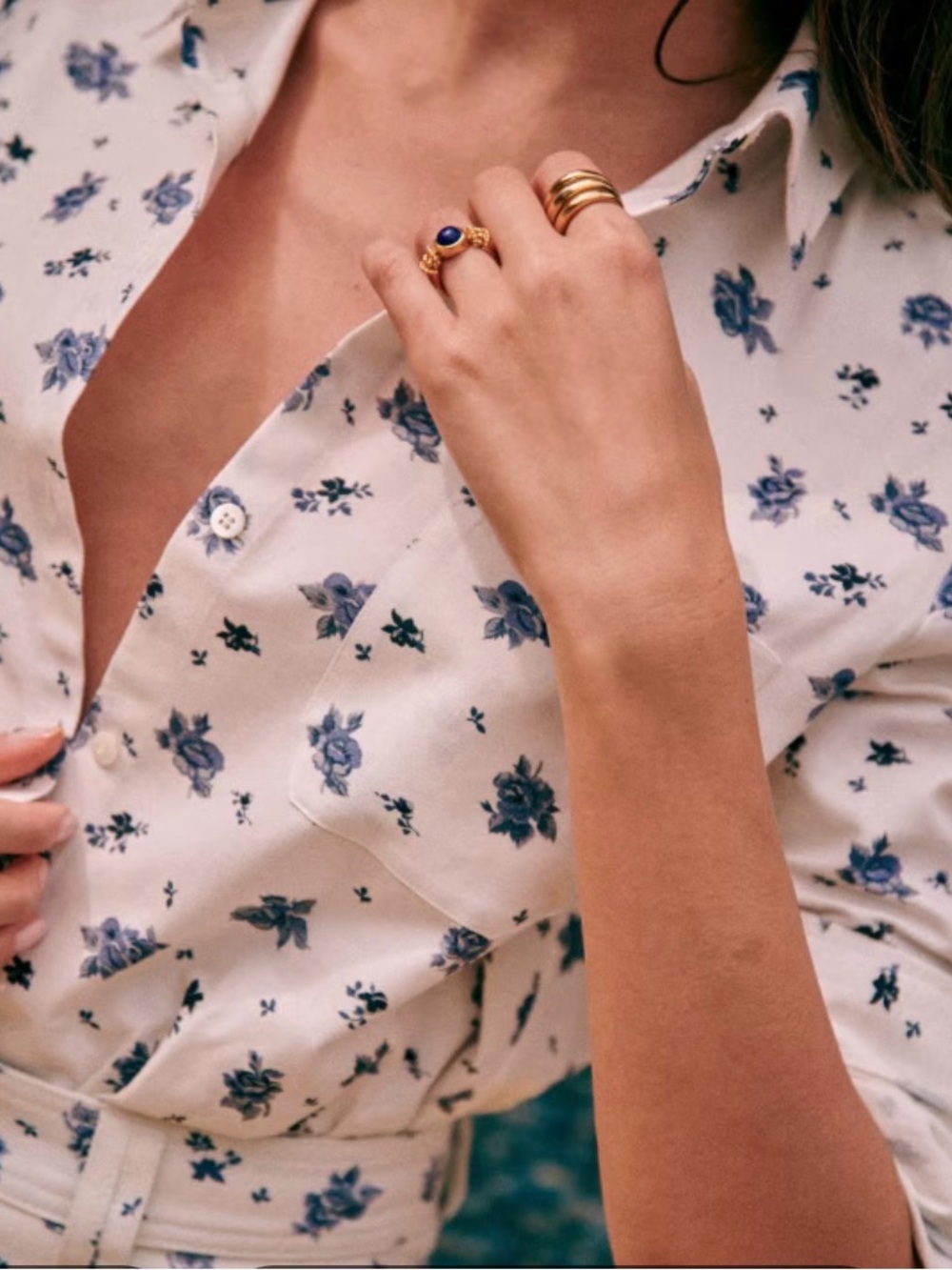 Sezane Tomboy Shirt in Blue Rose Print